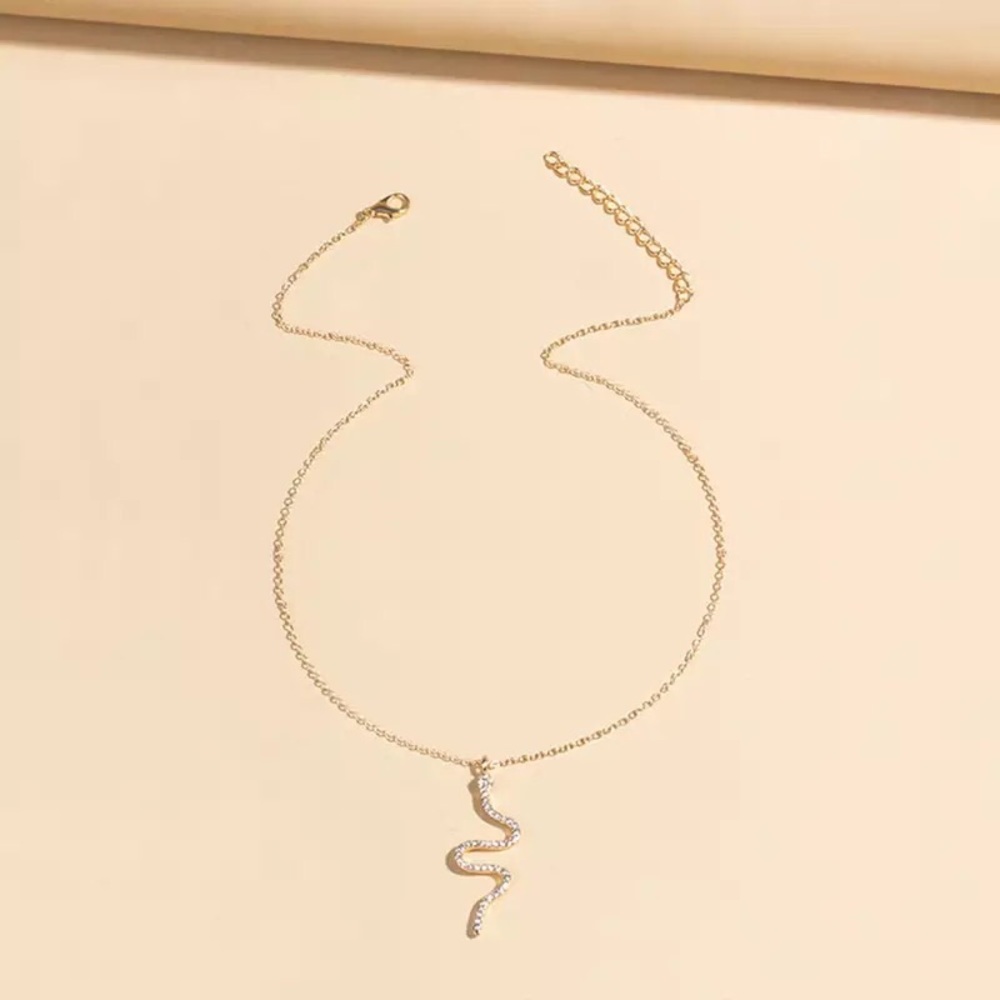 "Double Dare" Diamond Snake Gold Dainty Jeweled Statement Casual Trendy Necklace - Picture 3 of 6